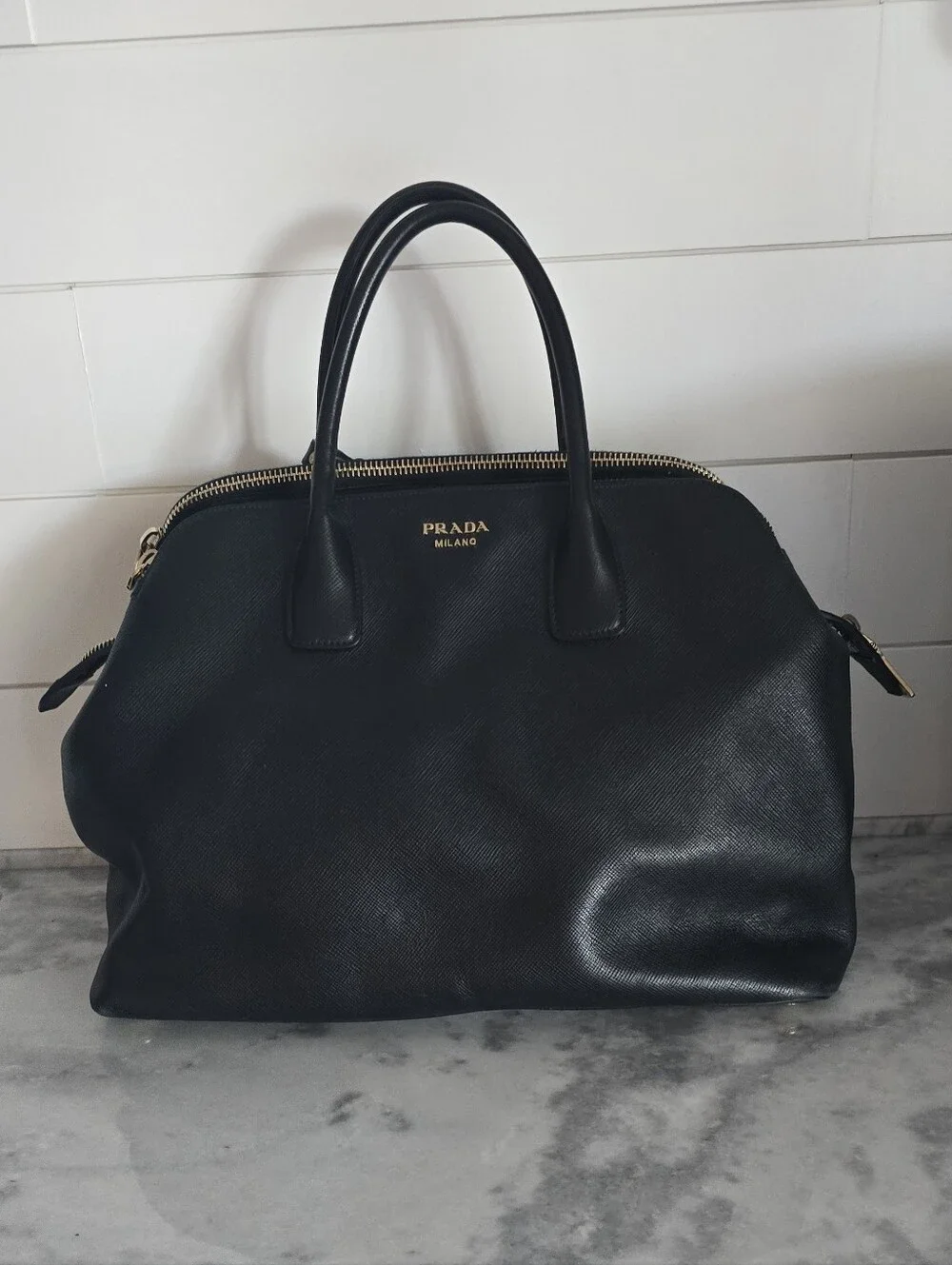 Prada Milano Black Saffiano Leather Dome Satchel with Dust Bag - Picture 4 of 15